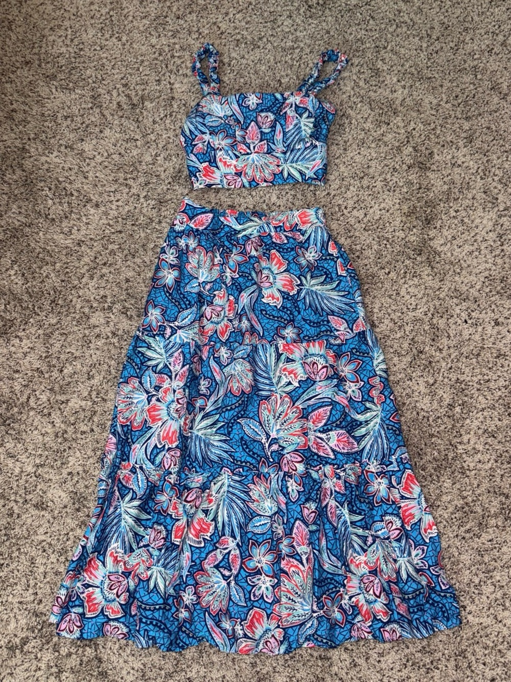 Rachel Zoe Blue Floral Crop Top & Maxi Skirt Set